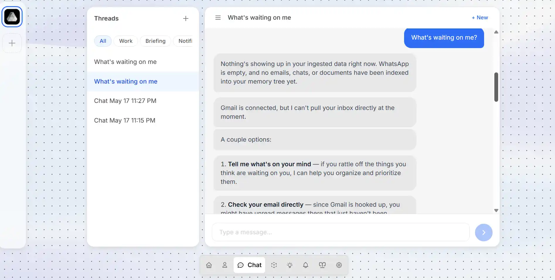 OpenHuman desktop: main workspace with sidebar including profile or settings panel.